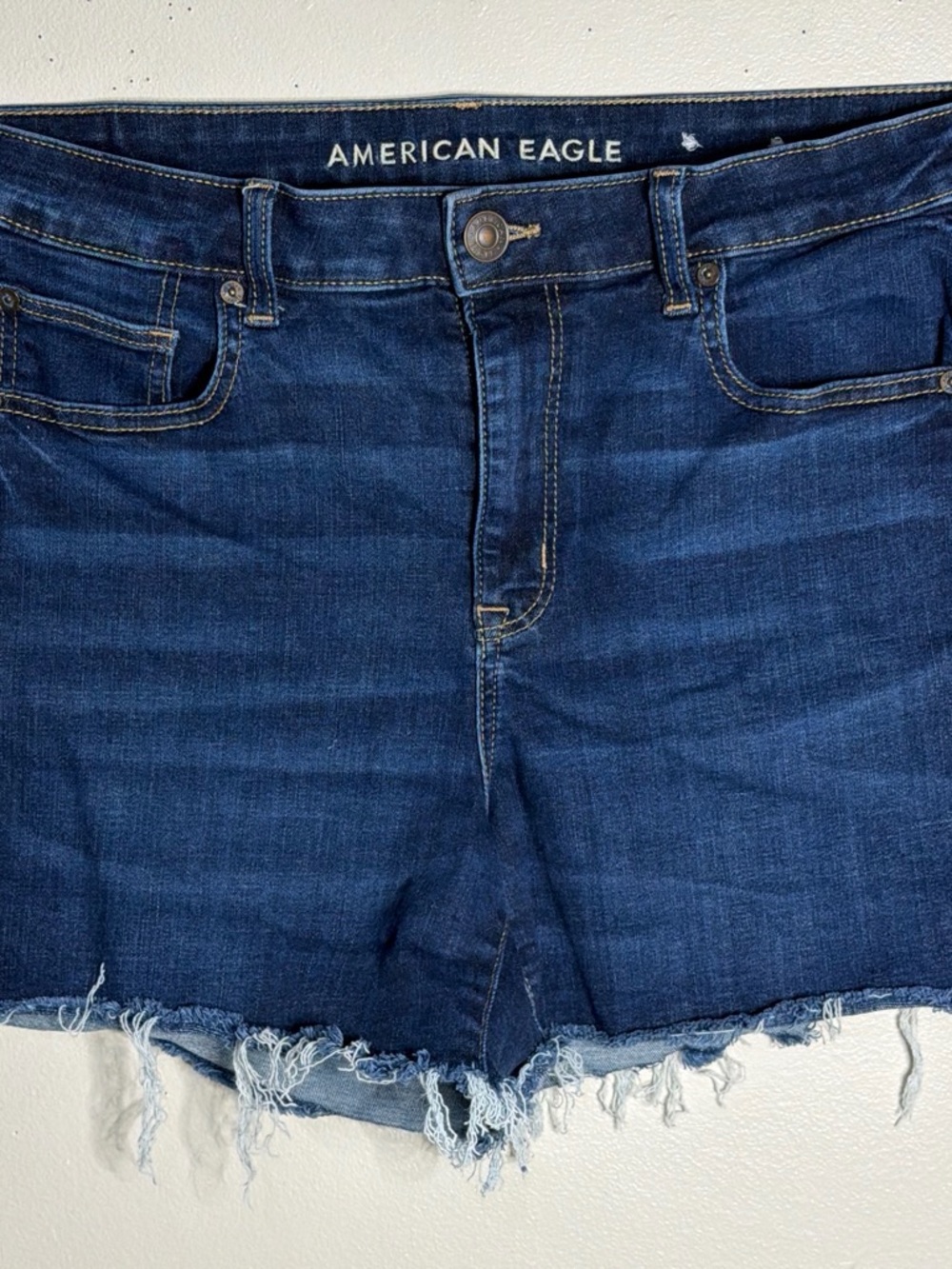 American Eagle Indigo Stretch Denim Shorts with Button Waist